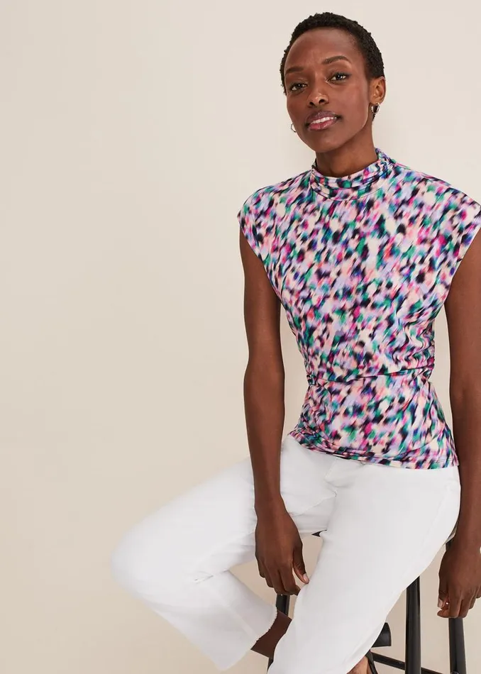 Phase Eight Tops and TShirts Karelena High Neck Top Pink Multi 8211 Women