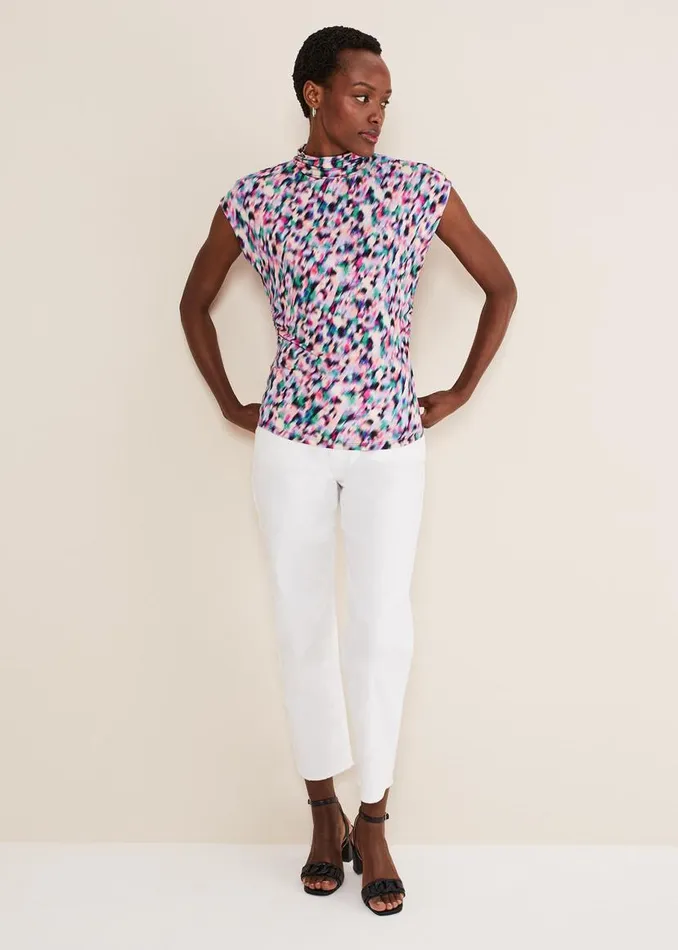 Phase Eight Tops and TShirts Karelena High Neck Top Pink Multi 8211 Women