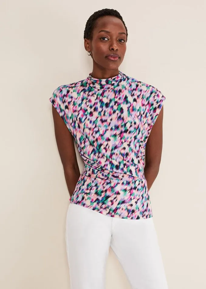 Phase Eight Tops and TShirts Karelena High Neck Top Pink Multi 8211 Women