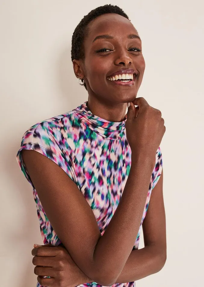 Phase Eight Tops and TShirts Karelena High Neck Top Pink Multi 8211 Women