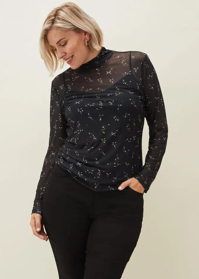 Phase Eight Tops and TShirts Kelby Floral Mesh Top Black 8211 Women