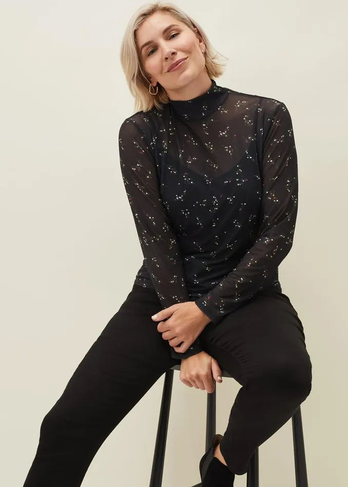 Phase Eight Tops and TShirts Kelby Floral Mesh Top Black 8211 Women