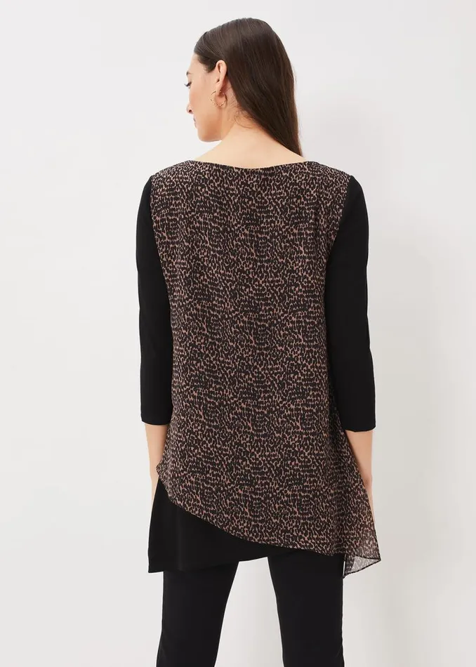 Phase Eight Tops and TShirts Mika Printed Penele Top Blackcamel 8211 Women