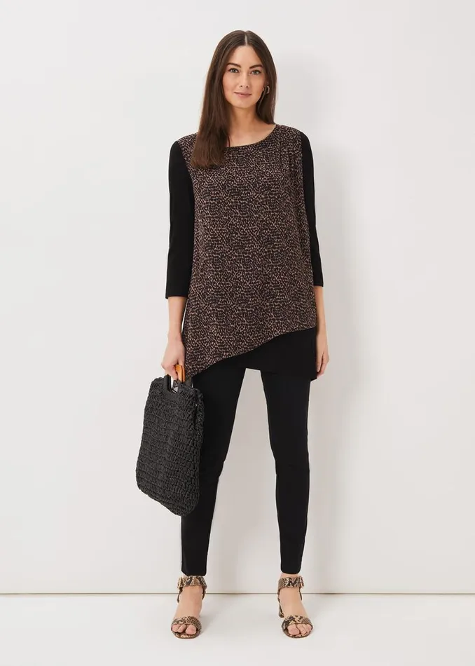 Phase Eight Tops and TShirts Mika Printed Penele Top Blackcamel 8211 Women