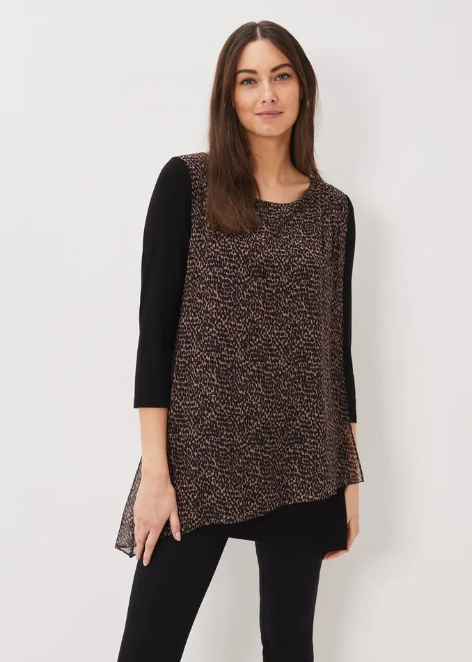 Phase Eight Tops and TShirts Mika Printed Penele Top Blackcamel 8211 Women
