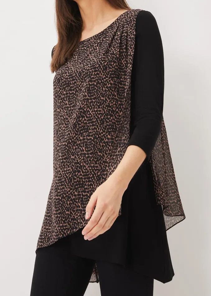 Phase Eight Tops and TShirts Mika Printed Penele Top Blackcamel 8211 Women