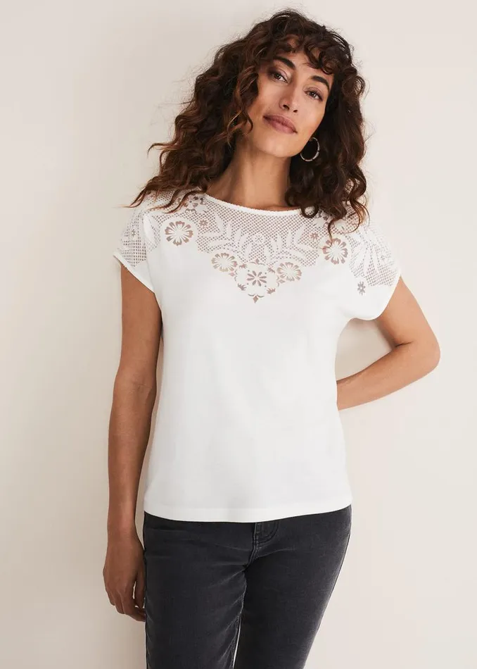 Phase Eight Tops and TShirts Ulla Placement Burnout Top Ivory 8211 Women