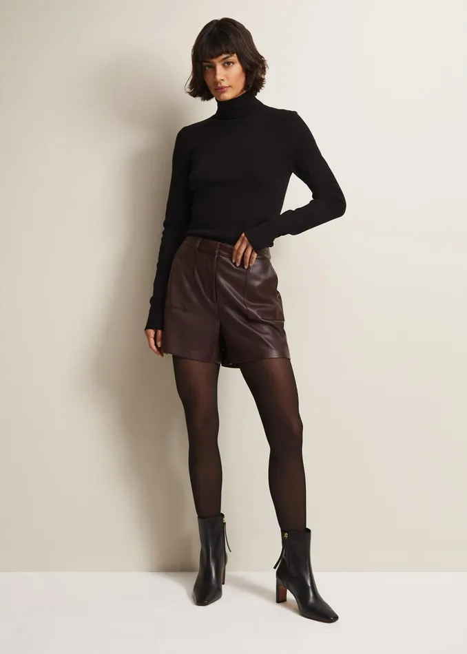 Phase Eight Trousers Hadley Faux Leather Shorts Burgundy 8211 Women
