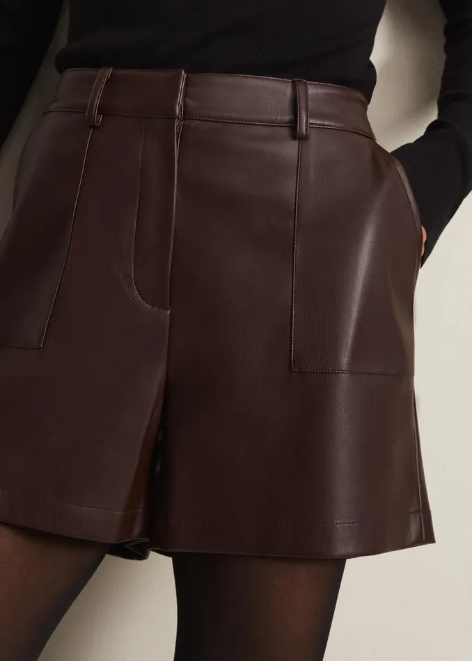 Phase Eight Trousers Hadley Faux Leather Shorts Burgundy 8211 Women