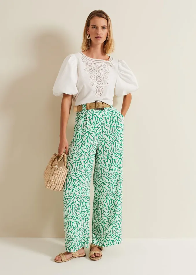 Phase Eight Trousers Nylah Printed Wide Leg Trousers Green 8211 Women