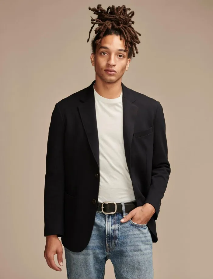 Pique Blazer 4Way Stretch Dark Blue Men Lucky Brand Suit Separates