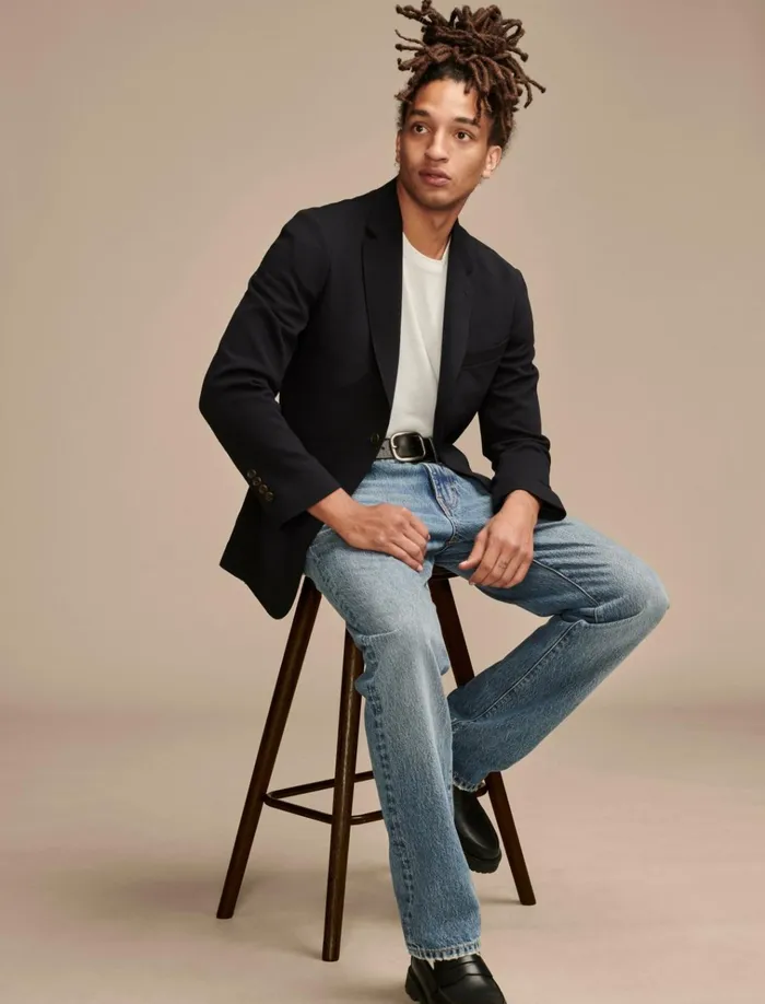 Pique Blazer 4Way Stretch Dark Blue Men Lucky Brand Suit Separates