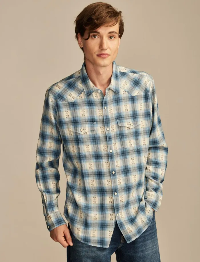 Plaid Dobby Western Long Sleeve Shirt Blue Multi Men Lucky Brand ButtonDowns
