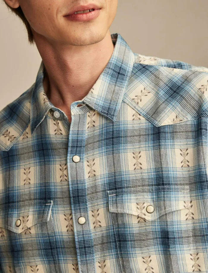 Plaid Dobby Western Long Sleeve Shirt Blue Multi Men Lucky Brand ButtonDowns