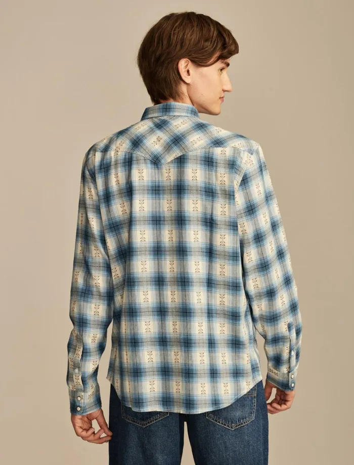 Plaid Dobby Western Long Sleeve Shirt Blue Multi Men Lucky Brand ButtonDowns