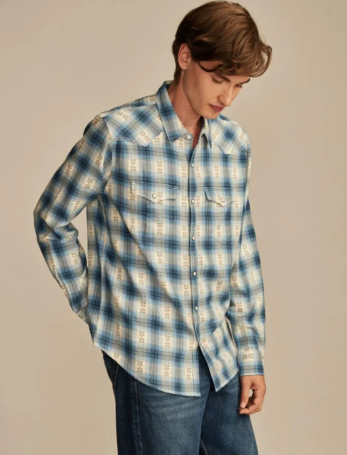 Plaid Dobby Western Long Sleeve Shirt Blue Multi Men Lucky Brand ButtonDowns
