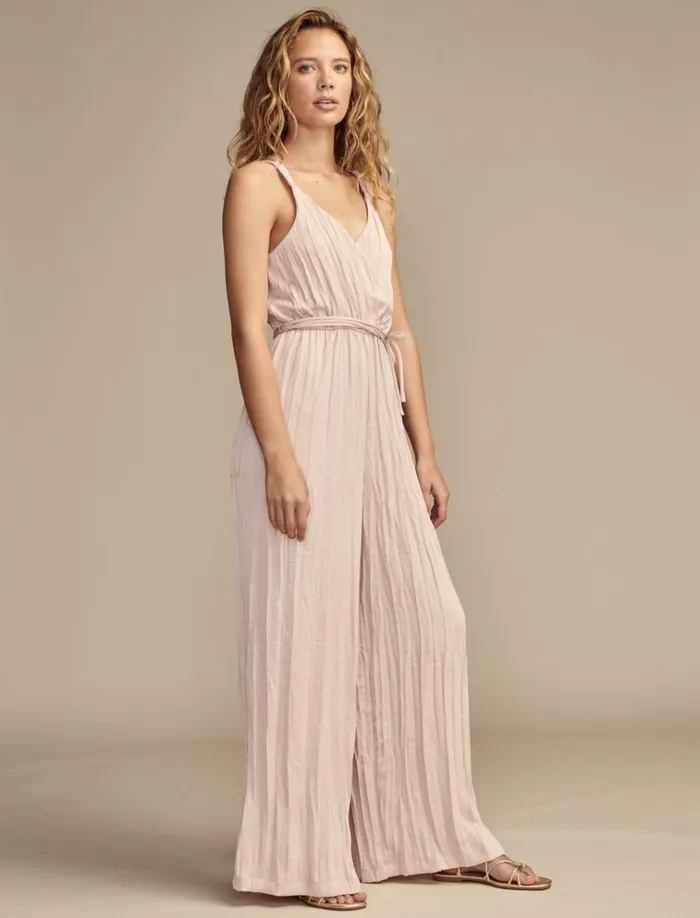 Pleated Satin Jumpsuit Sepia Rose Women Lucky Brand Jumpsuits and Overalls