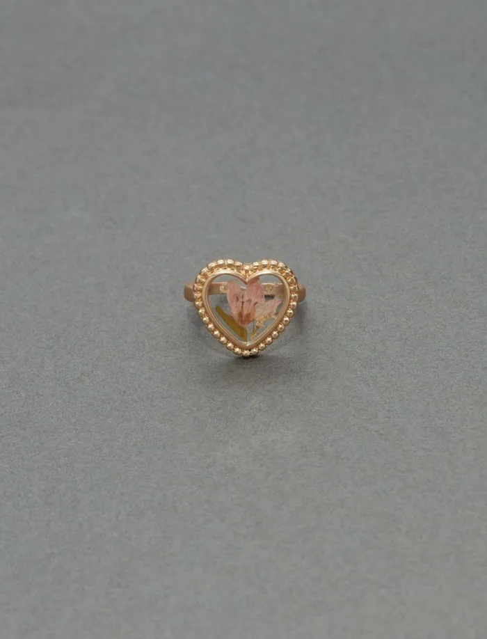 Pressed Flower Heart Ring Gold Women Lucky Brand Jewelry