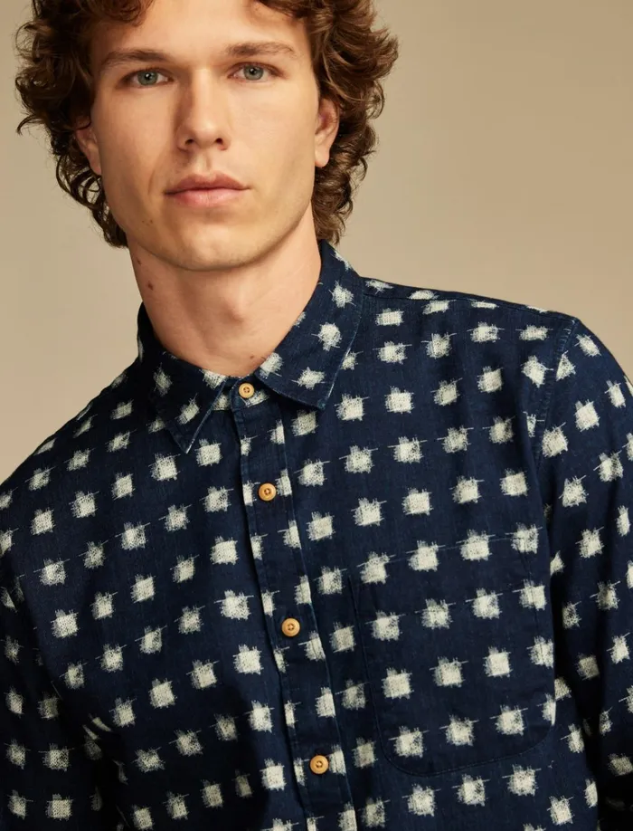 Printed 1 Pocket Long Sleeve Shirt Indigo Multi Men Lucky Brand Shirts and Tops
