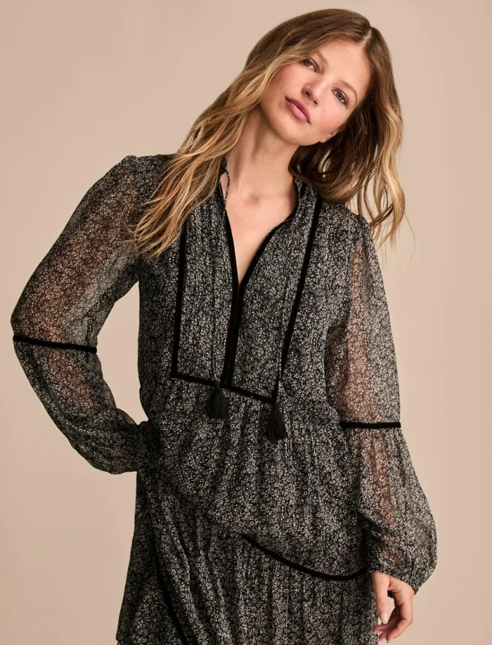 Printed Shine Chiffon Maxi Dress Black Ditsy Women Lucky Brand Dresses