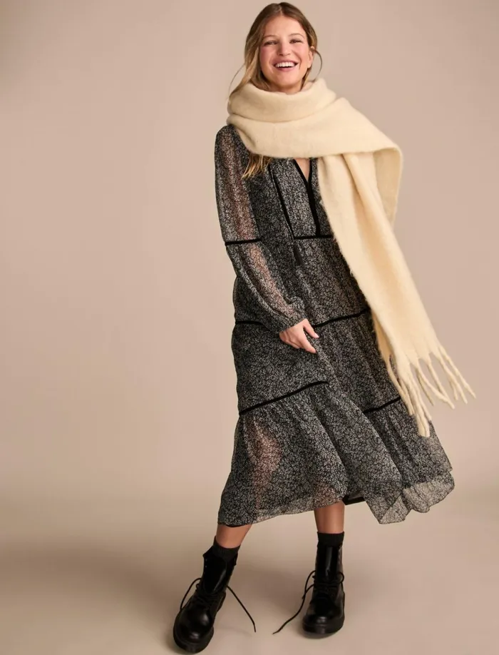 Printed Shine Chiffon Maxi Dress Black Ditsy Women Lucky Brand Dresses