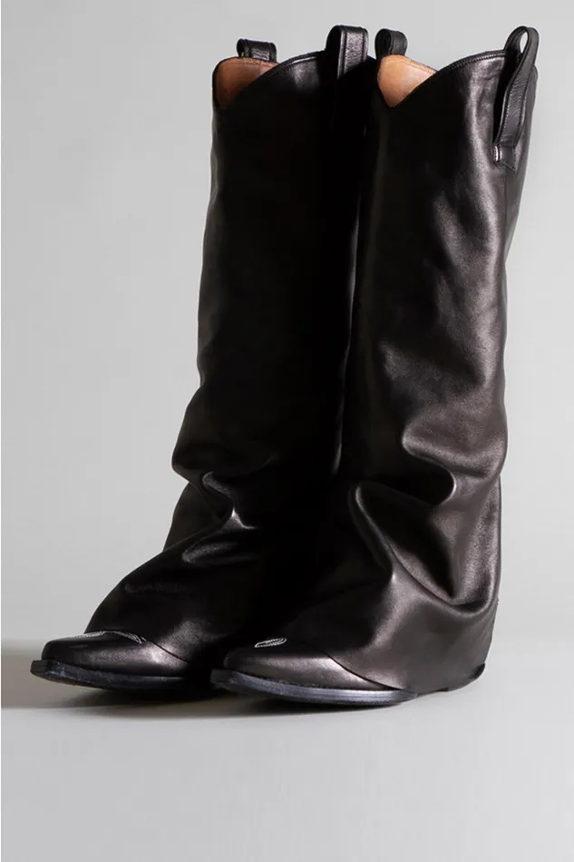 R13 Mid Cowboy Boots With Sleeve 8211 Black Leather Women Boots