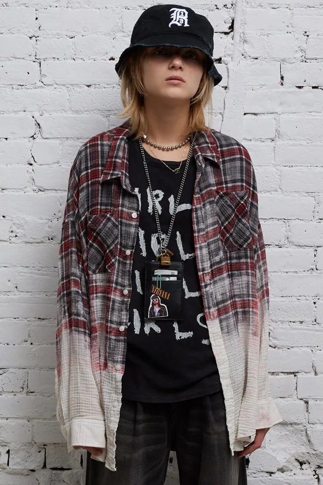R13 Oversized Shirt 8211 DipBleach Grey Plaid Women Tops