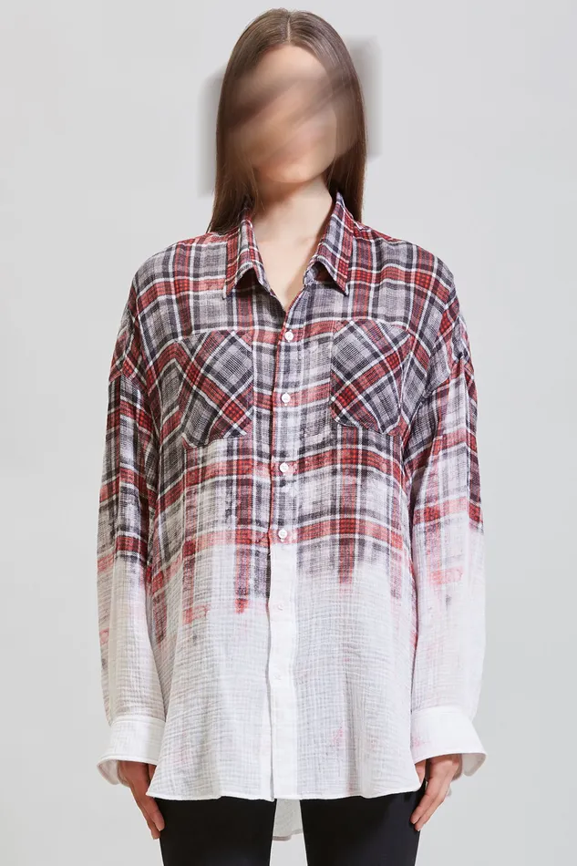 R13 Oversized Shirt 8211 DipBleach Grey Plaid Women Tops