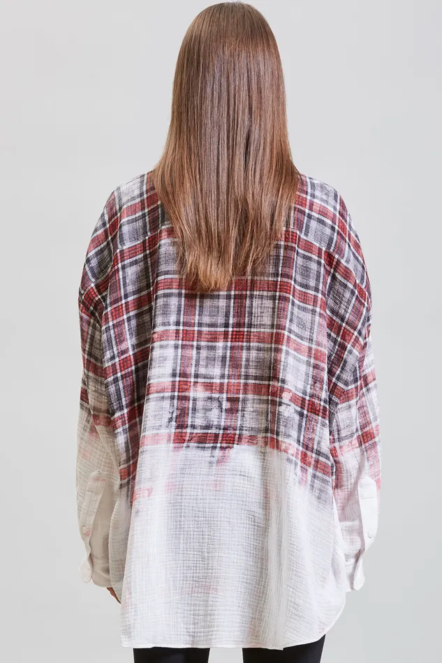 R13 Oversized Shirt 8211 DipBleach Grey Plaid Women Tops