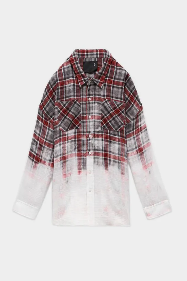 R13 Oversized Shirt 8211 DipBleach Grey Plaid Women Tops