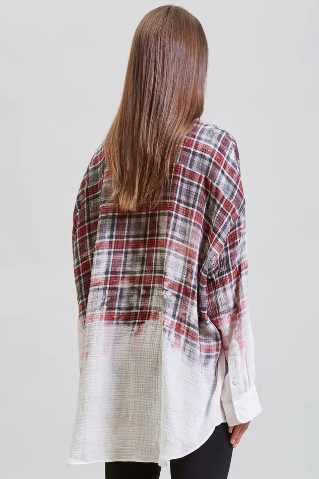 R13 Oversized Shirt 8211 DipBleach Grey Plaid Women Tops