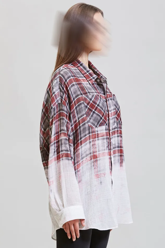 R13 Oversized Shirt 8211 DipBleach Grey Plaid Women Tops