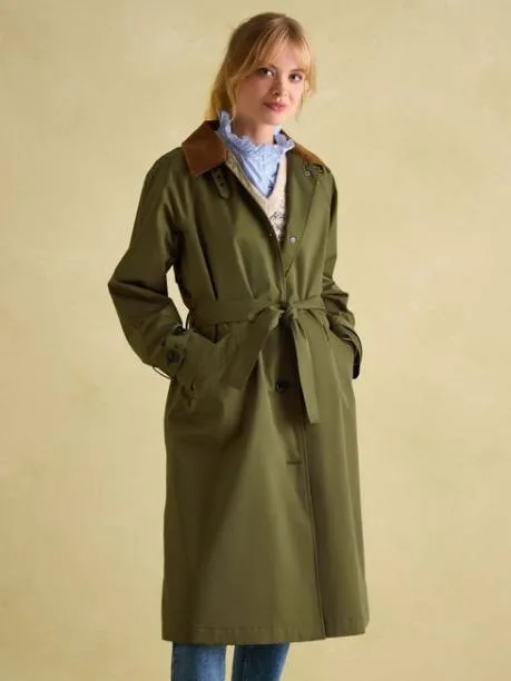 Raincoats Women Joules Green Waterproof Belted Trench Coat