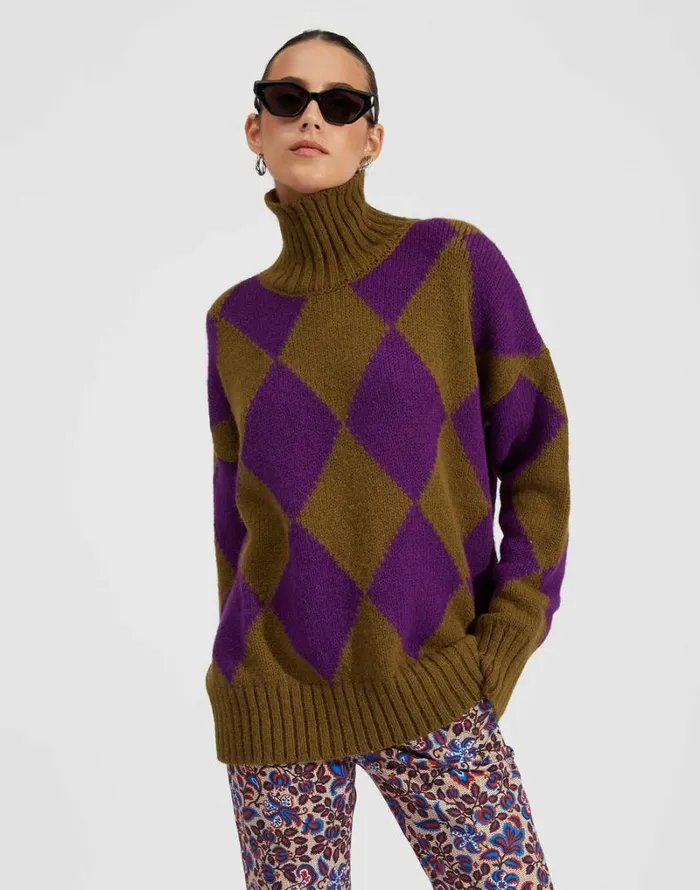 Ready To Wear Knitwear La Double J Argyle Sweater Greenpurple