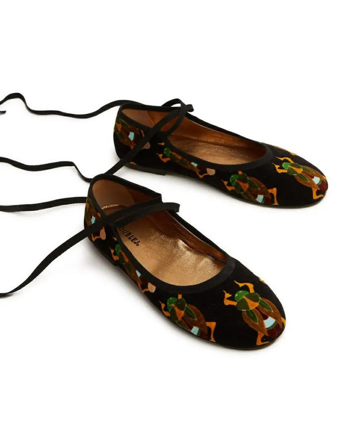 Ready To Wear Shoes La Double J Winter Ballerina Flats Scarab Black Ready To Wear Shoes La Double J Winter Ballerina Flats Scarab Black