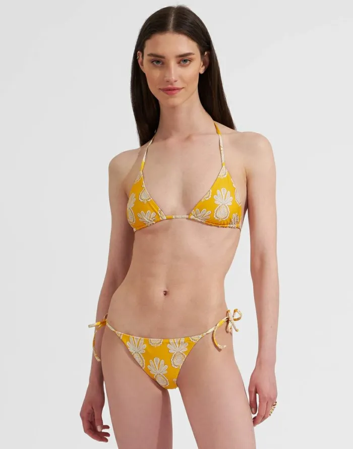 Ready To Wear Swimwear La Double J Triangle Bikini Top Pineapple Sunflower