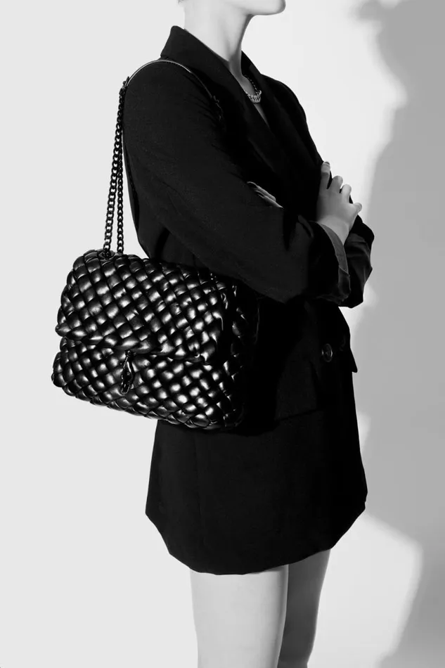 Rebecca Minkoff Shoulder Bags Edie Woven Shoulder Bag Blackblack Shellac 8211 Handbags