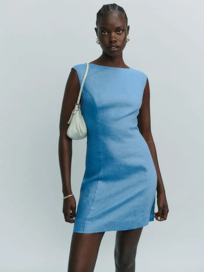 Reformation Dresses Avina Linen Dress Parisian Blue 8211 Women