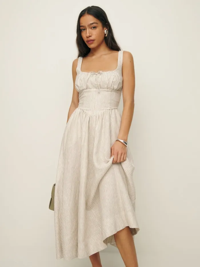 Reformation Dresses Balia Linen Dress Sandy Stripe 8211 Women
