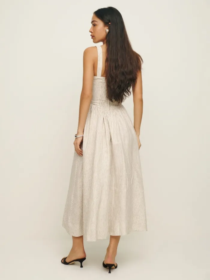 Reformation Dresses Balia Linen Dress Sandy Stripe 8211 Women Reformation Dresses Balia Linen Dress Sandy Stripe 8211 Women