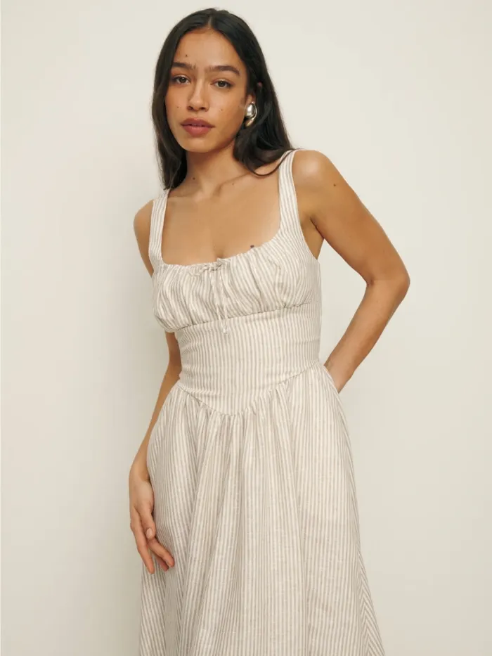 Reformation Dresses Balia Linen Dress Sandy Stripe 8211 Women Reformation Dresses Balia Linen Dress Sandy Stripe 8211 Women