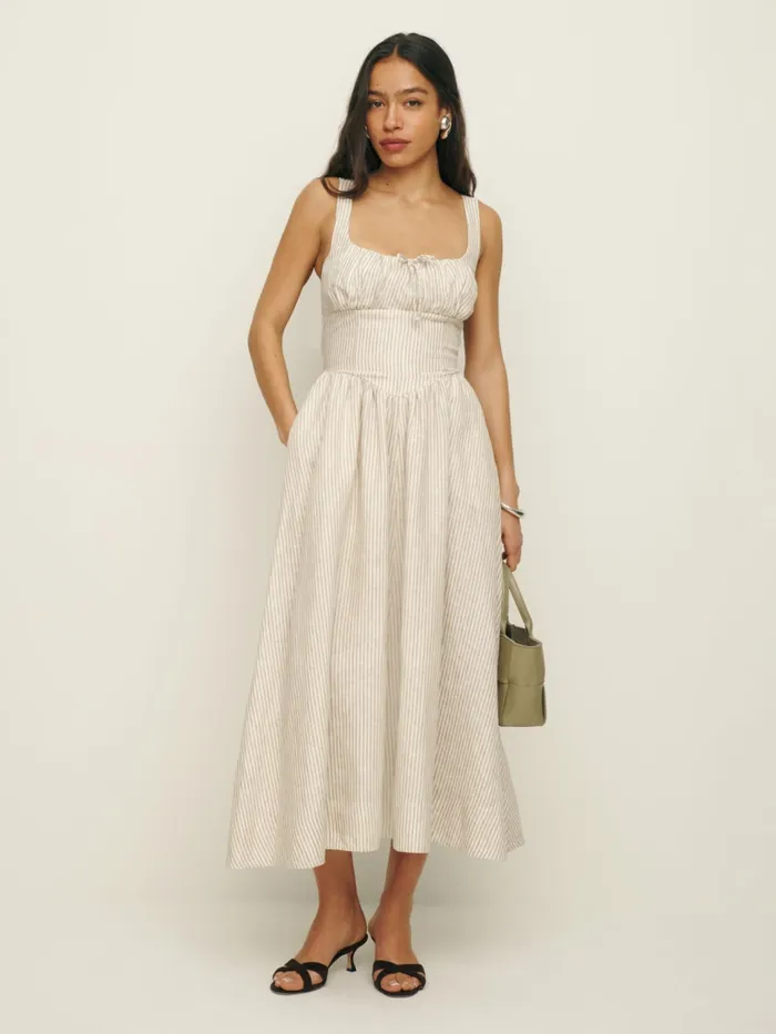 Reformation Dresses Balia Linen Dress Sandy Stripe 8211 Women Reformation Dresses Balia Linen Dress Sandy Stripe 8211 Women