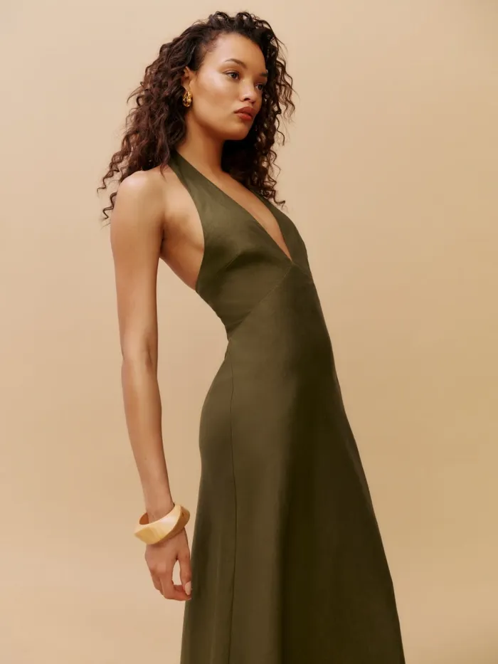 Reformation Dresses Delilah Linen Dress Dark Olive 8211 Women Reformation Dresses Delilah Linen Dress Dark Olive 8211 Women