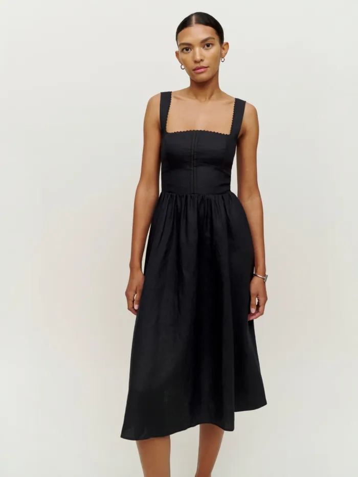Reformation Dresses Petites Tagliatelle Linen Dress Black 8211 Women