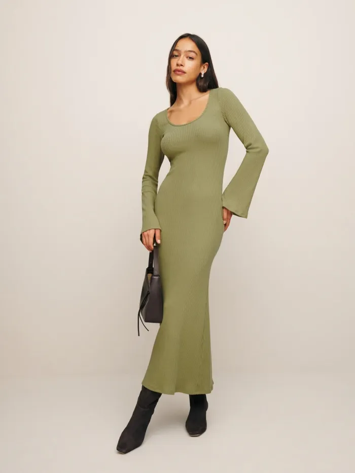 Reformation Dresses Wrenley Knit Dress Olive Oil 8211 Women