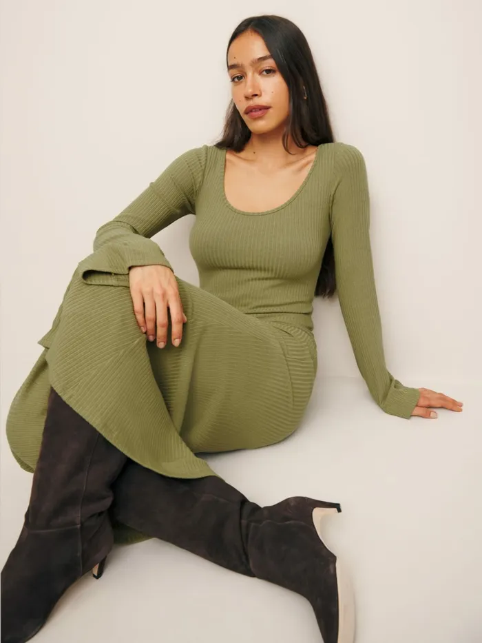 Reformation Dresses Wrenley Knit Dress Olive Oil 8211 Women Reformation Dresses Wrenley Knit Dress Olive Oil 8211 Women