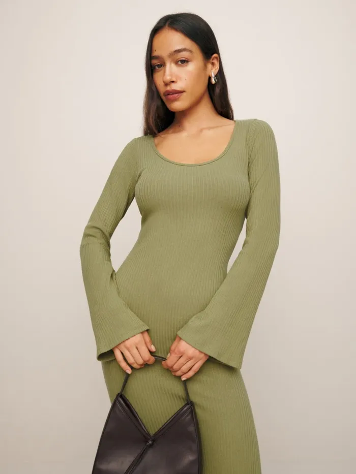 Reformation Dresses Wrenley Knit Dress Olive Oil 8211 Women Reformation Dresses Wrenley Knit Dress Olive Oil 8211 Women