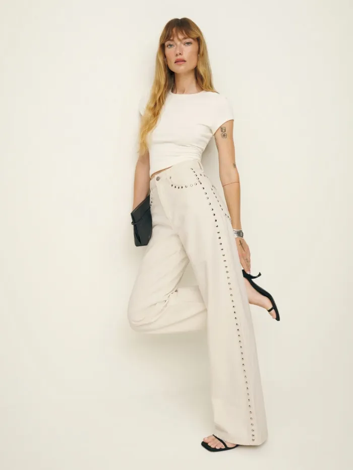 Reformation Jeans Cary High Rise Slouchy Wide Leg Jeans Fior Di Latte Studded 8211 Women Reformation Jeans Cary High Rise Slouchy Wide Leg Jeans Fior Di Latte Studded 8211 Women