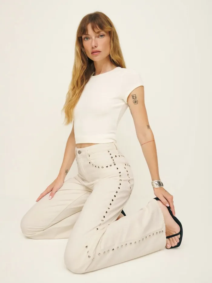 Reformation Jeans Cary High Rise Slouchy Wide Leg Jeans Fior Di Latte Studded 8211 Women Reformation Jeans Cary High Rise Slouchy Wide Leg Jeans Fior Di Latte Studded 8211 Women