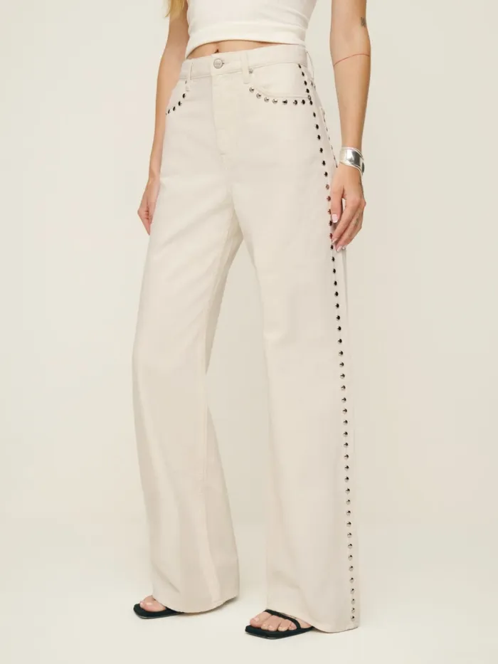 Reformation Jeans Cary High Rise Slouchy Wide Leg Jeans Fior Di Latte Studded 8211 Women Reformation Jeans Cary High Rise Slouchy Wide Leg Jeans Fior Di Latte Studded 8211 Women